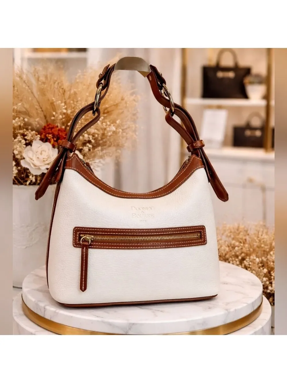Dooney & Bourke Vintage White Cream and Brown Hobo Shoulder Bag